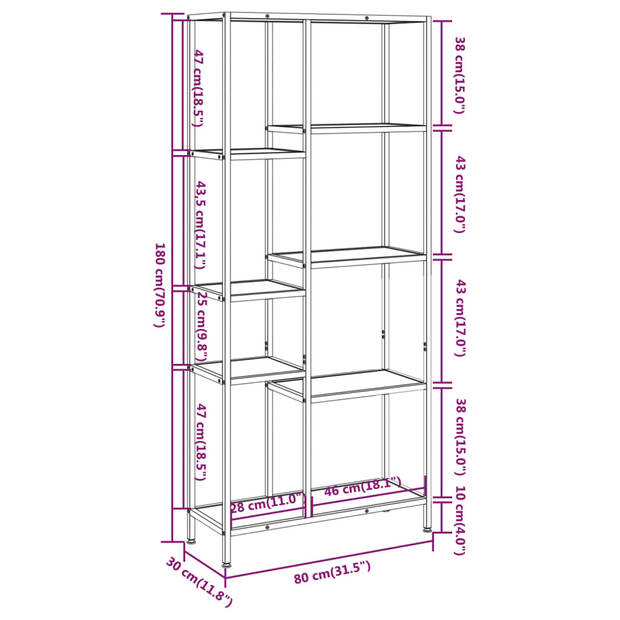 vidaXL Boekenkast 80x30x180 cm staal en bewerkt hout