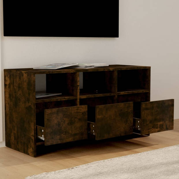 The Living Store Tv-meubel - Gerookt eiken - 102 x 37.5 x 52.5 cm - 3 laden - 3 schappen