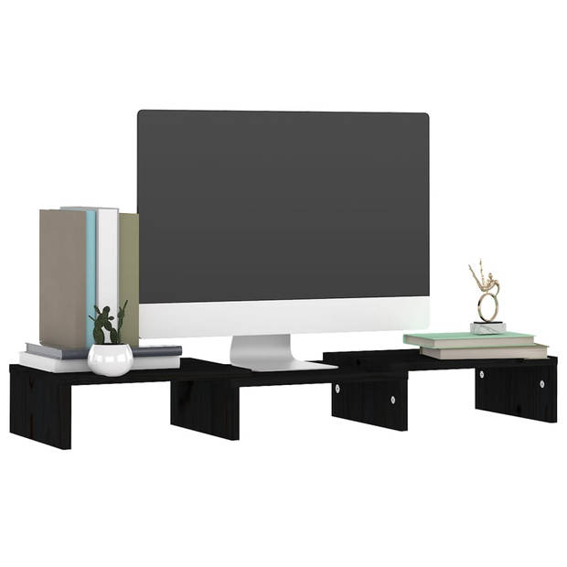 The Living Store Houten Monitorstandaard - Zwart - 60 x 24 x 10.5 cm - Verstelbare lengte