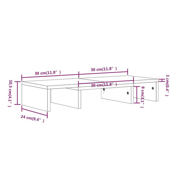 The Living Store Houten Monitorstandaard - Zwart - 60 x 24 x 10.5 cm - Verstelbare lengte