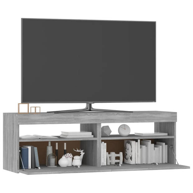 The Living Store Televisiemeubel The Living Store - TV-meubel met LED-verlichting - 120 x 35 x 40 cm - Grijs sonoma