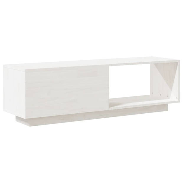 The Living Store Houten TV-meubel - Grenenhout - Wit - 110 x 30 x 33.5 cm - Lades - Opbergschappen