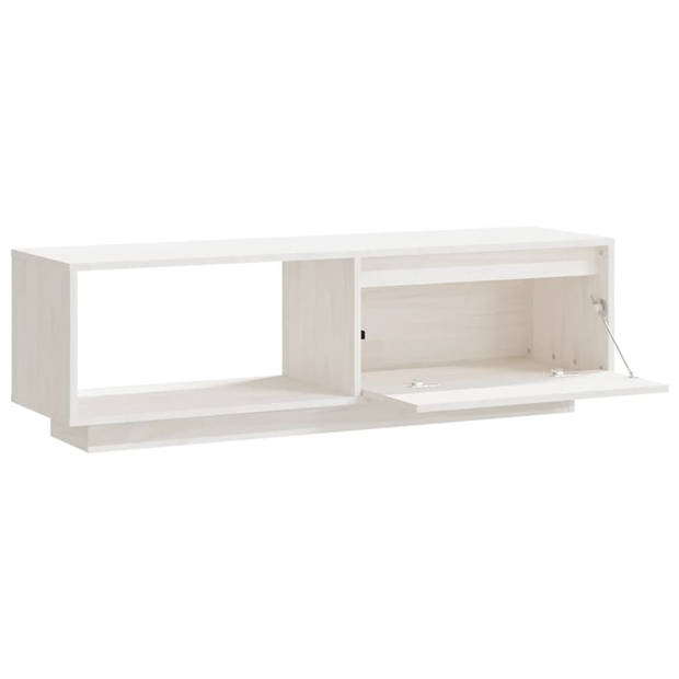 The Living Store Houten TV-meubel - Grenenhout - Wit - 110 x 30 x 33.5 cm - Lades - Opbergschappen