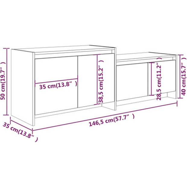 The Living Store Tv-meubel Salsa - Tv-kast - Gerookt eiken - 146.5 x 35 x 50 cm - 4 deuren