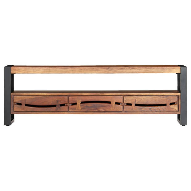 The Living Store Houten TV-meubel - Acaciahout - Honingkleurige afwerking - 140 x 30 x 45 cm - 3 lades