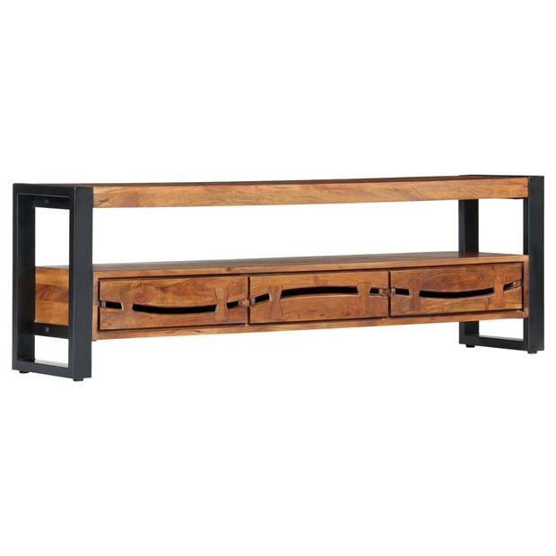 The Living Store Houten TV-meubel - Acaciahout - Honingkleurige afwerking - 140 x 30 x 45 cm - 3 lades