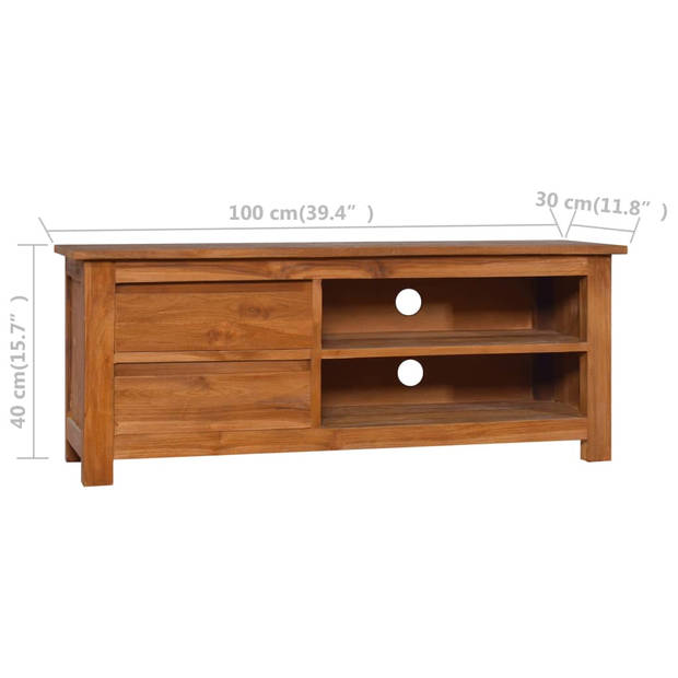 The Living Store Teak TV-meubel - Massief Teakhout - 100 x 30 x 40 cm - Opbergruimte