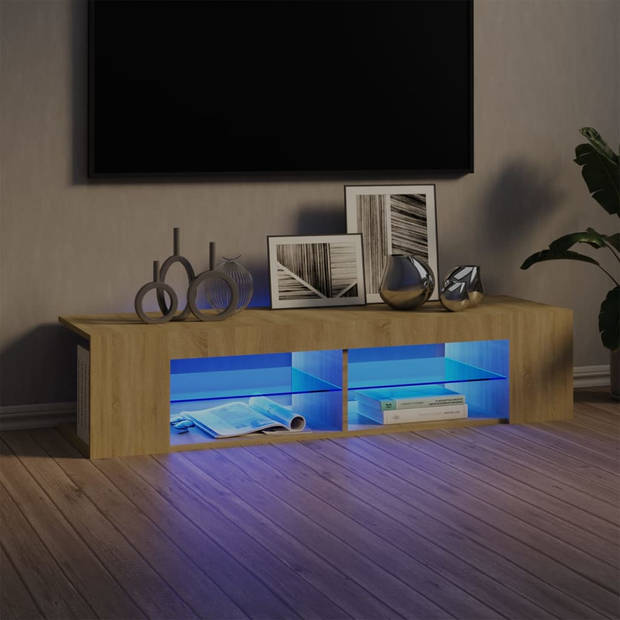 The Living Store TV-meubel - LED verlichting - Sonoma eiken - 135x39x30 cm - USB-aansluiting