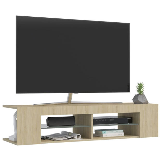 The Living Store TV-meubel - LED verlichting - Sonoma eiken - 135x39x30 cm - USB-aansluiting