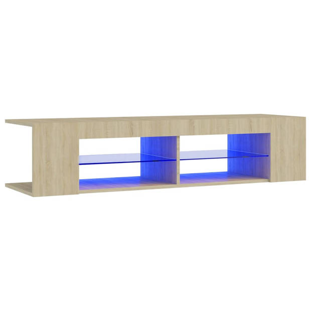 The Living Store TV-meubel - LED verlichting - Sonoma eiken - 135x39x30 cm - USB-aansluiting