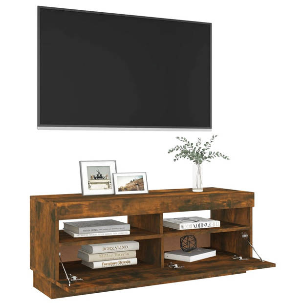 The Living Store TV-meubel LED-verlichting - TV-meubel 100x35x40 cm - gerookt eiken