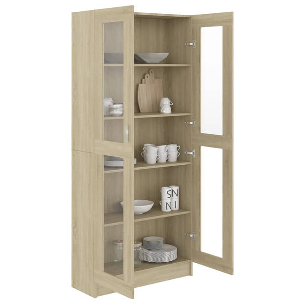 The Living Store Vitrinekast - Sonoma Eiken - 82.5 x 30.5 x 185.5 cm