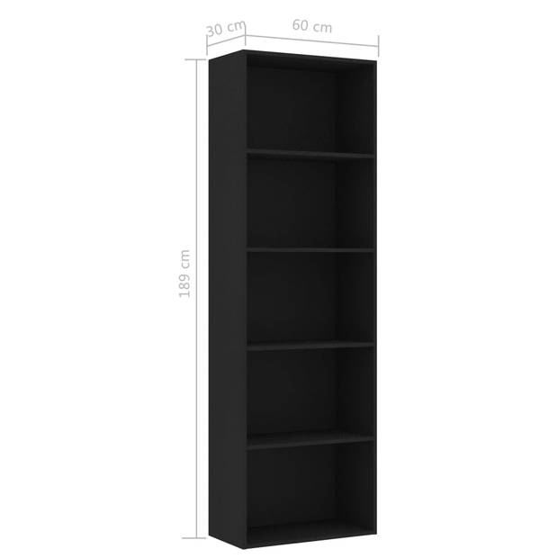 The Living Store Boekenkast Klassiek - Zwart - 60 x 30 x 189 cm - Open Opbergschappen