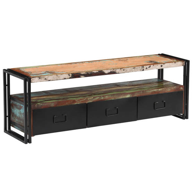 The Living Store Industrieel TV-meubel - Gerecycled hout - 120 x 30 x 40 cm - 3 lades - 1 schap