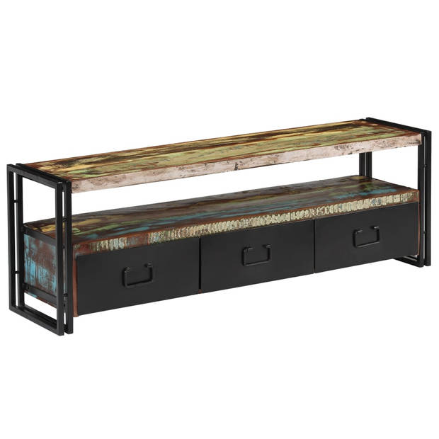 The Living Store Industrieel TV-meubel - Gerecycled hout - 120 x 30 x 40 cm - 3 lades - 1 schap