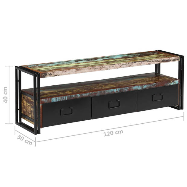 The Living Store Industrieel TV-meubel - Gerecycled hout - 120 x 30 x 40 cm - 3 lades - 1 schap