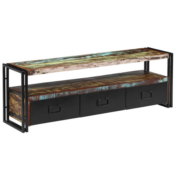 The Living Store Industrieel TV-meubel - Gerecycled hout - 120 x 30 x 40 cm - 3 lades - 1 schap