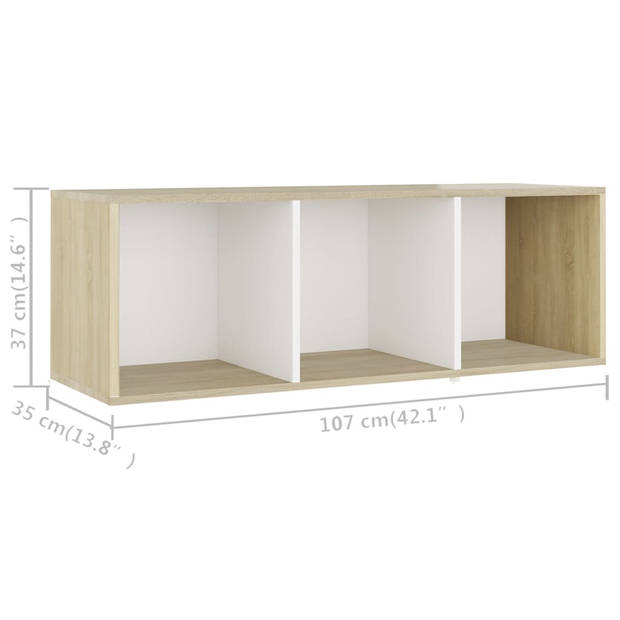 The Living Store Televisiekast - Klassiek - Meubel met 3 vakken - 107 x 35 x 37 cm - kleur wit en sonoma eiken