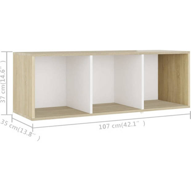 The Living Store Televisiekast - Klassiek - Meubel met 3 vakken - 107 x 35 x 37 cm - kleur wit en sonoma eiken