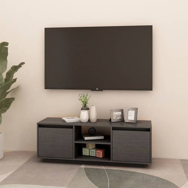 The Living Store TV-meubel - Massief grenenhout - 110 x 30 x 40 cm - Grijs