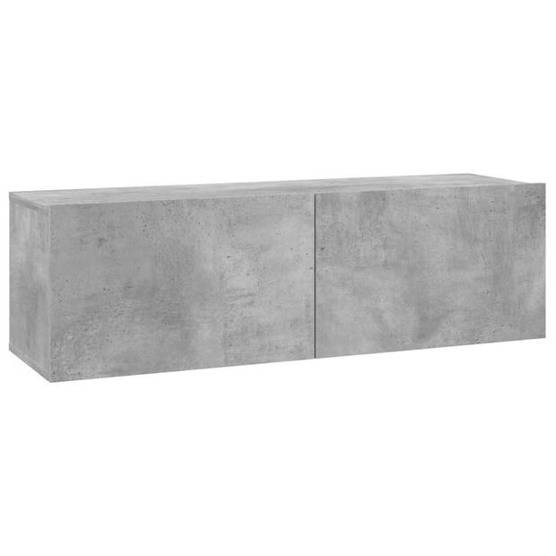 The Living Store TV-meubel - Televisiekast - 100 x 30 x 30 cm - Betongrijs - Neerklapbare deuren