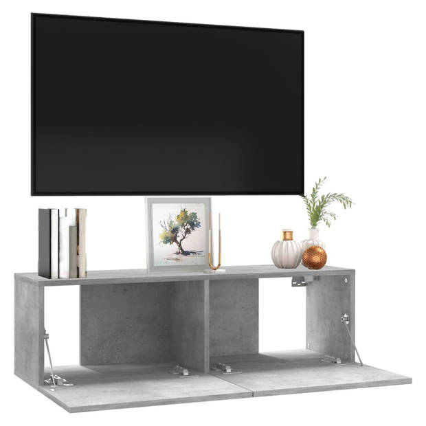 The Living Store TV-meubel - Televisiekast - 100 x 30 x 30 cm - Betongrijs - Neerklapbare deuren