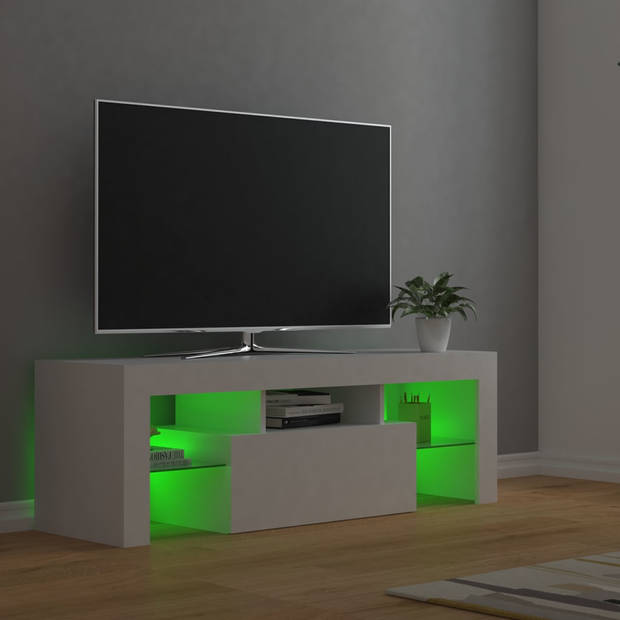 The Living Store TV-meubel TV-kast - 120 x 35 x 40 cm - RGB LED-verlichting - wit - bewerkt hout