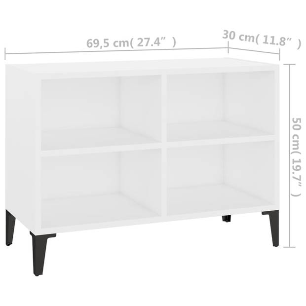 The Living Store Tv-meubel Industriële Stijl 69.5x30x50cm - Wit - Met 4 poten en 4 vakken