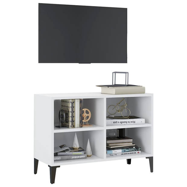 The Living Store Tv-meubel Industriële Stijl 69.5x30x50cm - Wit - Met 4 poten en 4 vakken