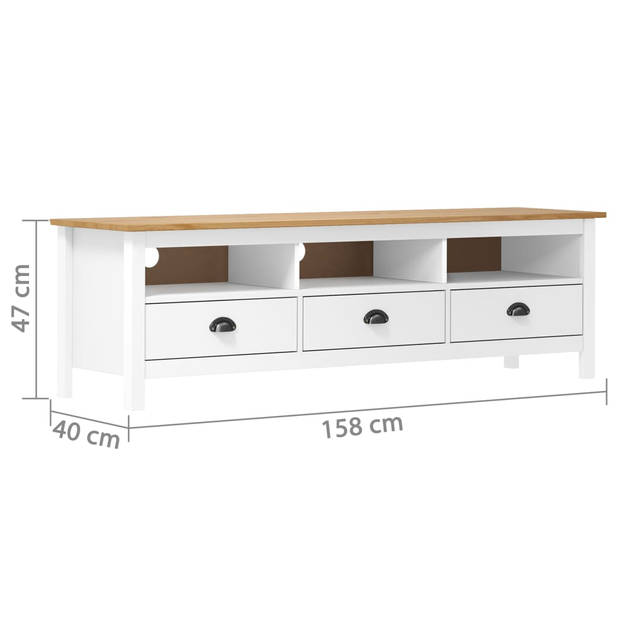 The Living Store Hill TV-meubel - Hout - 158 x 40 x 47 cm - Wit/Honingbruin