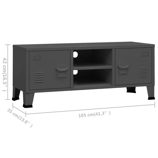 The Living Store TV-meubel Urban - Antraciet - 105 x 35 x 42 cm - Metalen constructie - 2 deuren - 1 schap