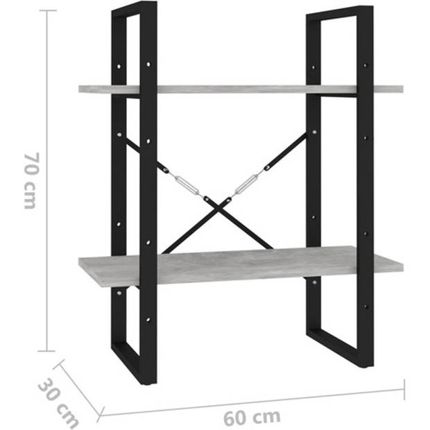 The Living Store Boekenkast Metaal Betongrijs - 60 x 30 x 70 cm - Stevig en duurzaam