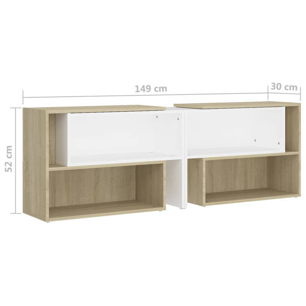 The Living Store Televisiemeubel - Hifi-kast - Wit/sonoma eiken - 149 x 30 x 52 cm - Uitschuifbaar