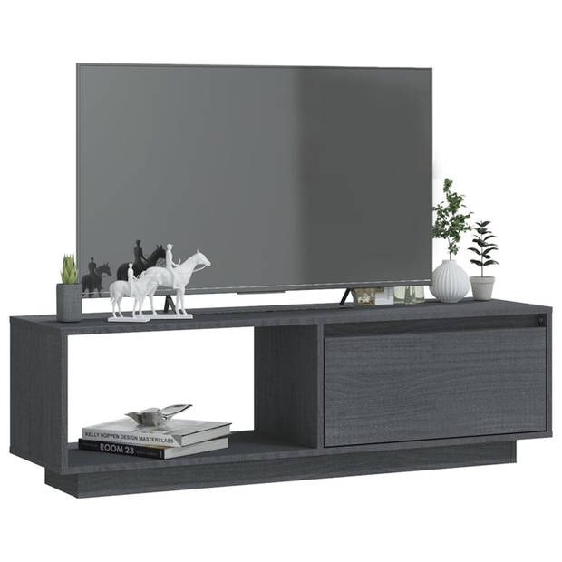 The Living Store Tv-meubel - Grenenhout - 110 x 30 x 33.5 cm - Grijs - Montage vereist