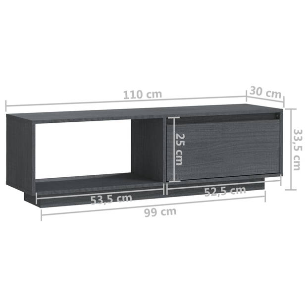 vidaXL Tv-meubel 110x30x33,5 cm massief grenenhout grijs