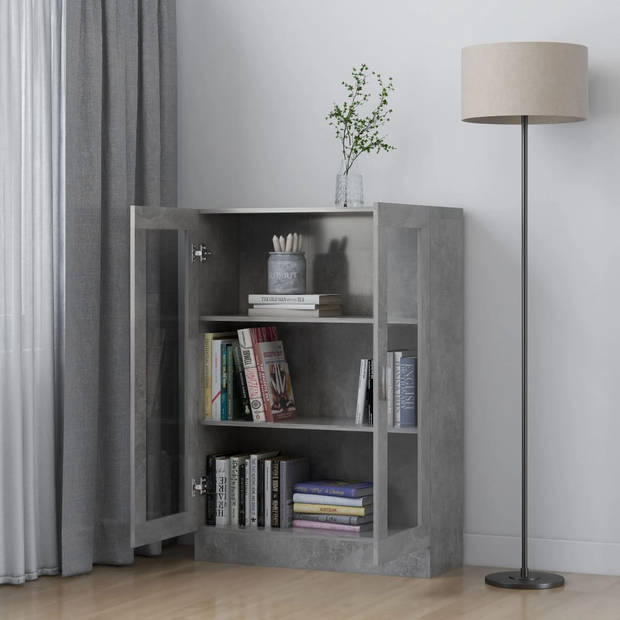 The Living Store Vitrinekast - Betongrijs - 82.5 x 30.5 x 115 cm - Spaanplaat en glas