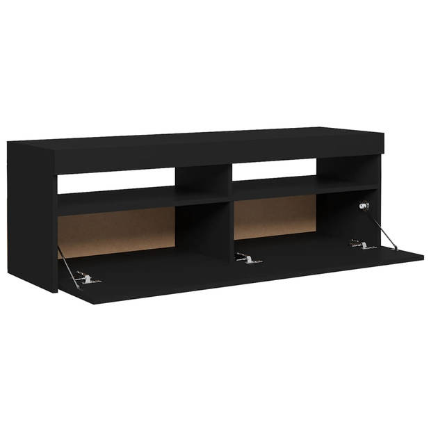 The Living Store TV-meubel Hifi-kast - 120x35x40 cm - Met LED-verlichting - Zwart - Bewerkt hout