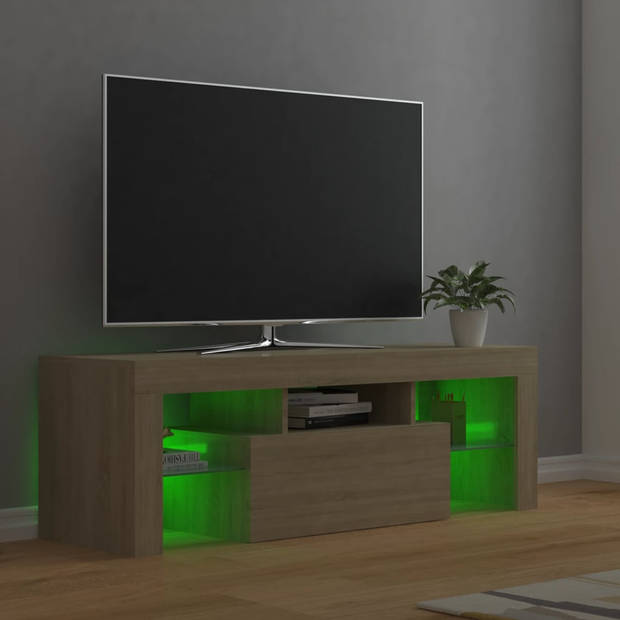 The Living Store TV-meubel Nordic - TV-meubel - Sonoma Eiken - 120 x 35 x 40 cm - Met RGB LED-verlichting