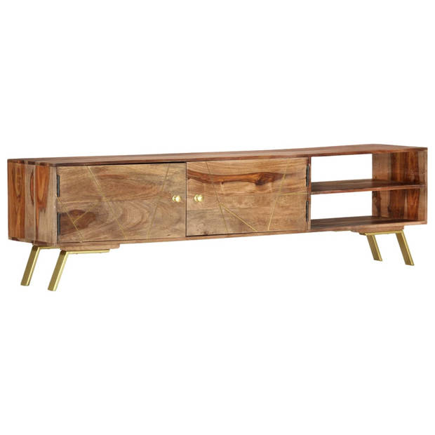 The Living Store TV-meubel Sheeshamhout - 140x30x40 cm - Rustieke Charme - Massief hout en staal