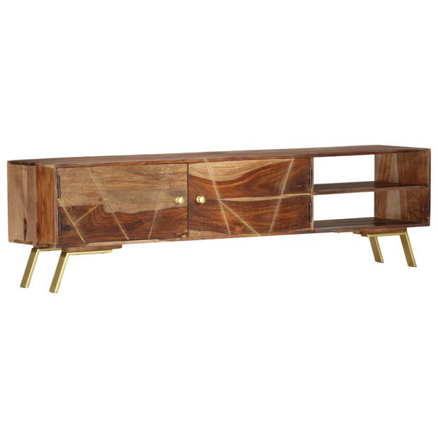 The Living Store TV-meubel Sheeshamhout - 140x30x40 cm - Rustieke Charme - Massief hout en staal