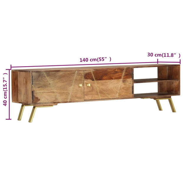 The Living Store TV-meubel Sheeshamhout - 140x30x40 cm - Rustieke Charme - Massief hout en staal