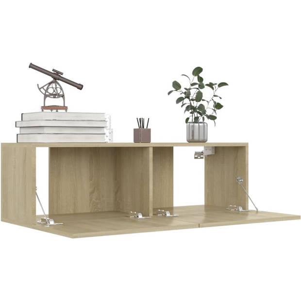 The Living Store Televisiekast - Stereokast - Televisiemeubel - 100 x 30 x 30 cm - Sonoma eiken