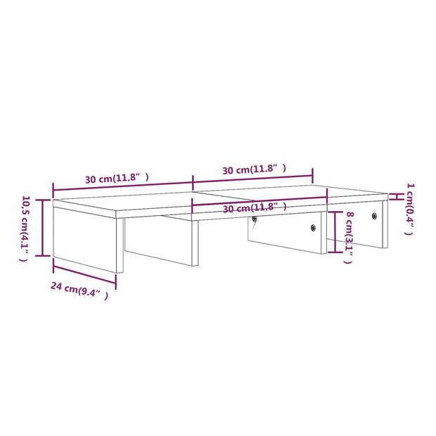 The Living Store Monitorstandaard - Houten Bureaukast - Verstelbaar - Honingbruin - 60 x 24 x 10.5cm