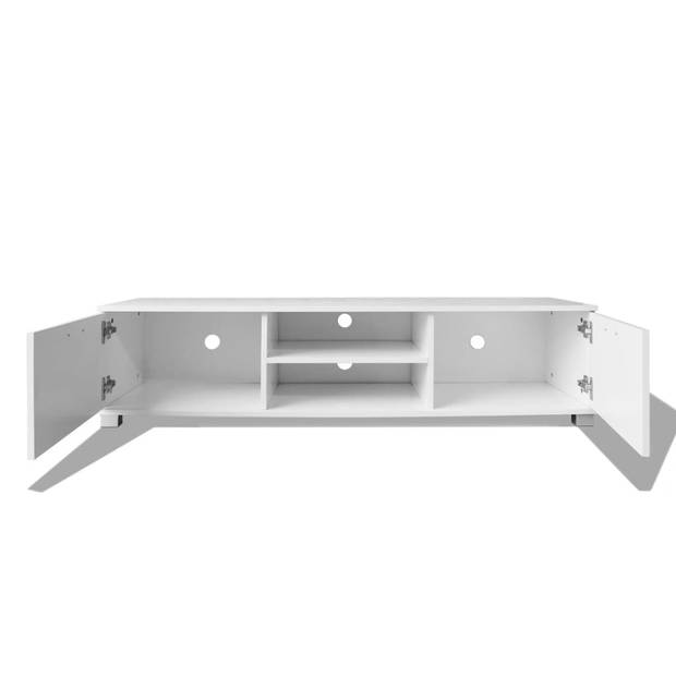 The Living Store TV-meubel Hoogglans Wit Bewerkt Hout en MDF - 140x40.3x34.7cm - Ruime Opbergruimte