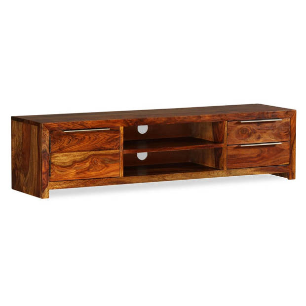 The Living Store tv-meubel Sheesham - bruin 120x30x30cm - houten - massief sheeshamhout - 2 planken - 2 laden - deur