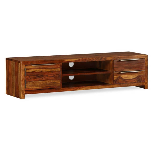 The Living Store tv-meubel Sheesham - bruin 120x30x30cm - houten - massief sheeshamhout - 2 planken - 2 laden - deur