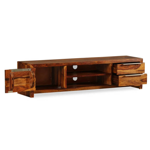 The Living Store tv-meubel Sheesham - bruin 120x30x30cm - houten - massief sheeshamhout - 2 planken - 2 laden - deur