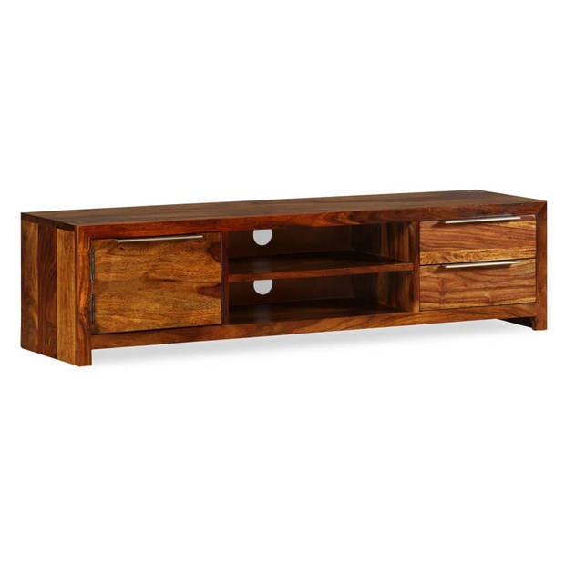 The Living Store tv-meubel Sheesham - bruin 120x30x30cm - houten - massief sheeshamhout - 2 planken - 2 laden - deur