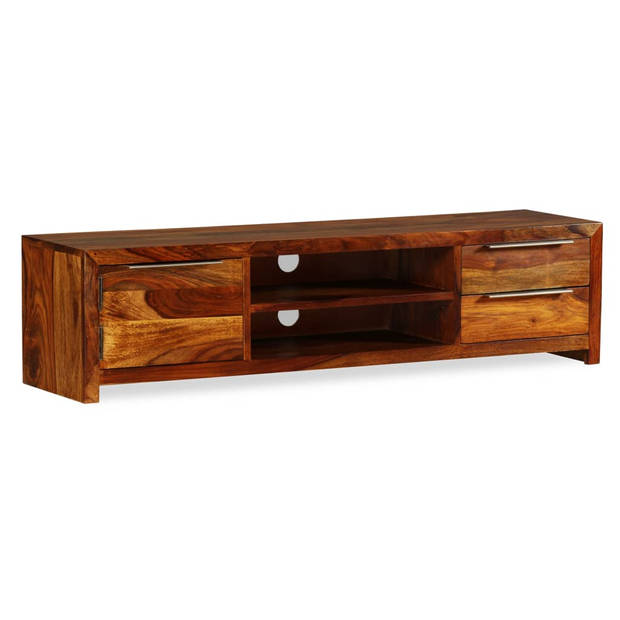 The Living Store tv-meubel Sheesham - bruin 120x30x30cm - houten - massief sheeshamhout - 2 planken - 2 laden - deur