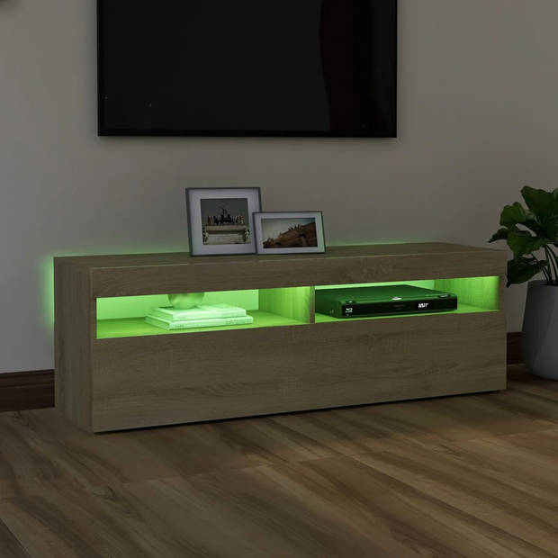 The Living Store TV-meubel Sonoma Eiken - 120x35x40 cm - Met RGB LED-verlichting - Montage vereist